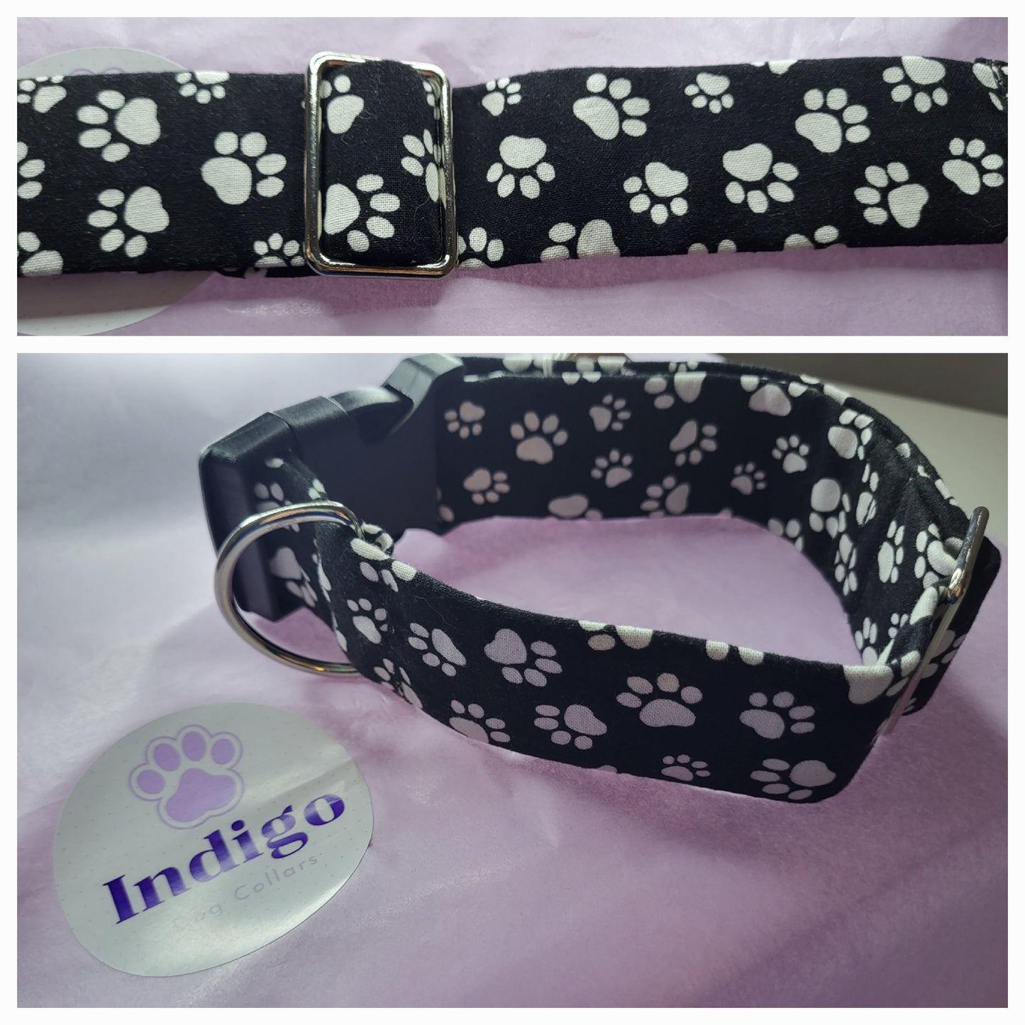 Collar with black and white pawprints