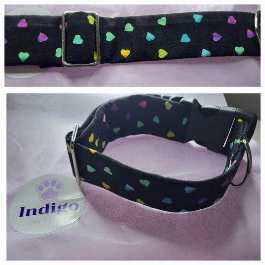 black with multicoloured hearts collar