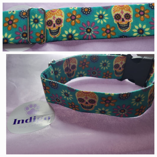 Turquoise sugarskulls collar