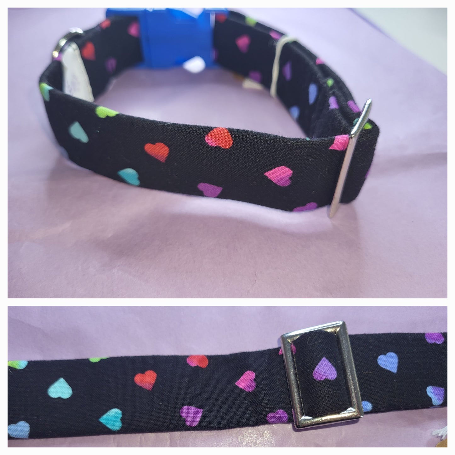 black collar with multicoloured hearts