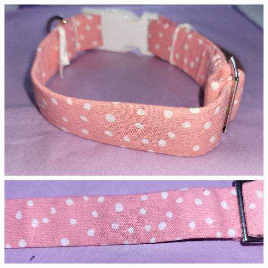 pink collar with white polkadots