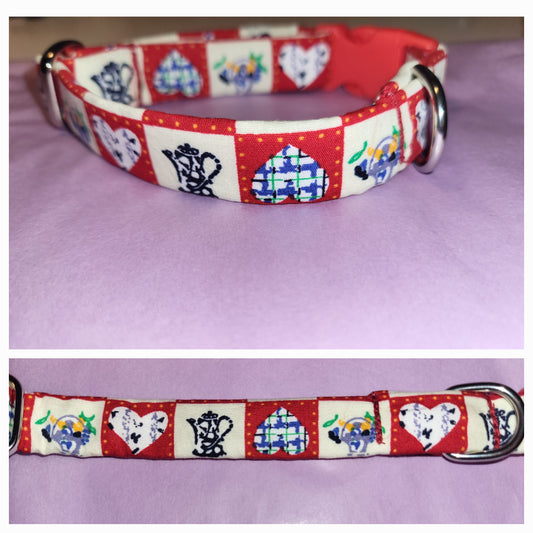 Hearts collar on red and white squares