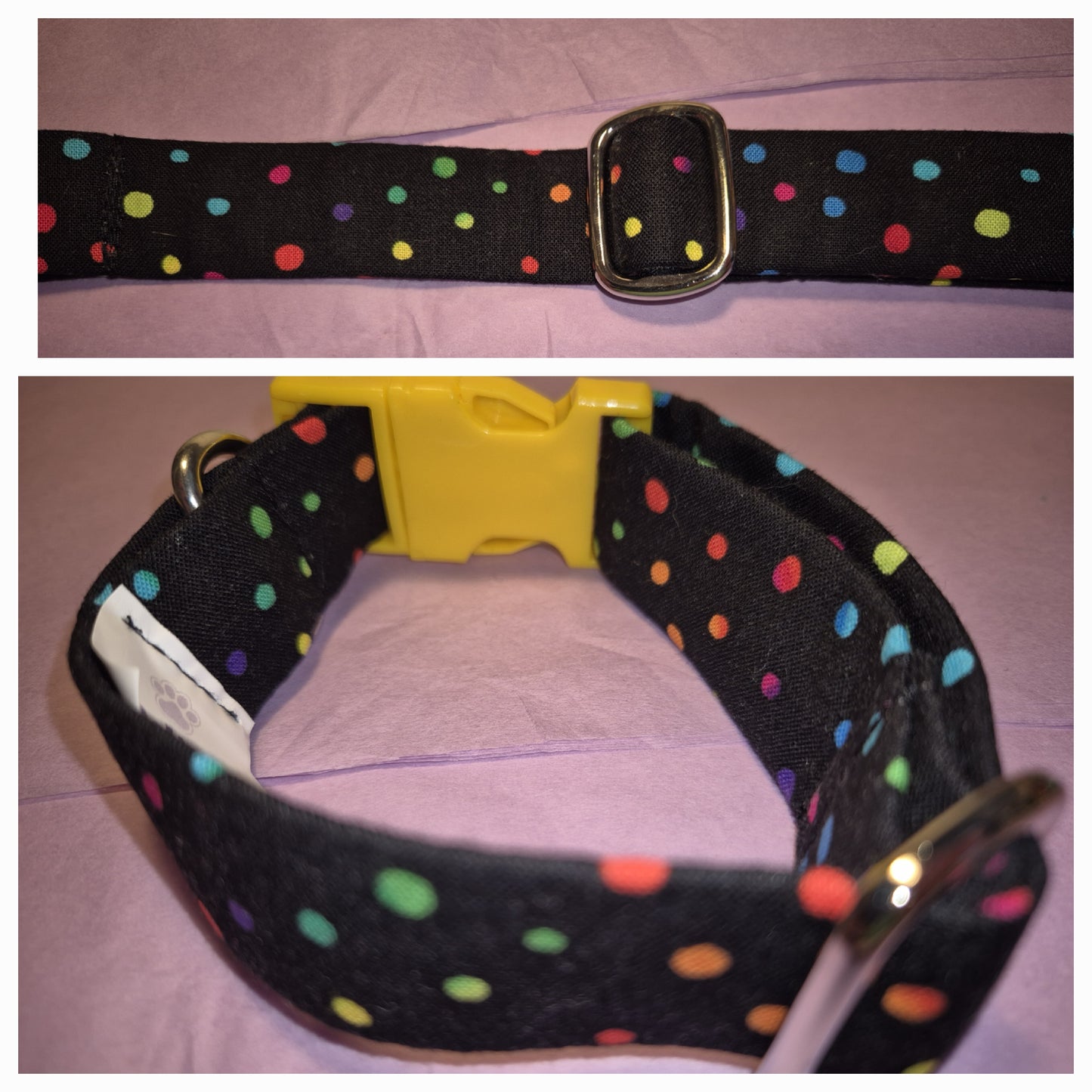 Black background with multicoloured polkadots